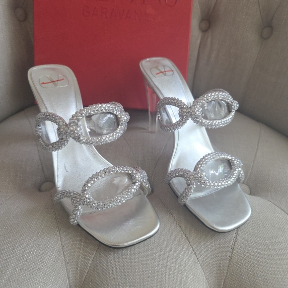 Valentino Garavani Silver Crystal Heels - Picture 1 of 15